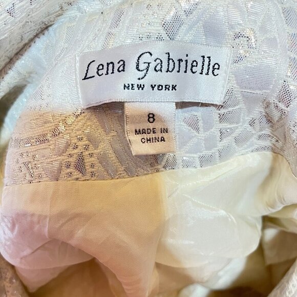 LENA GABRIELLE Size 8 Ivory Silver Jacquard Print Jacket/Blazer Bolero - Picture 6 of 8